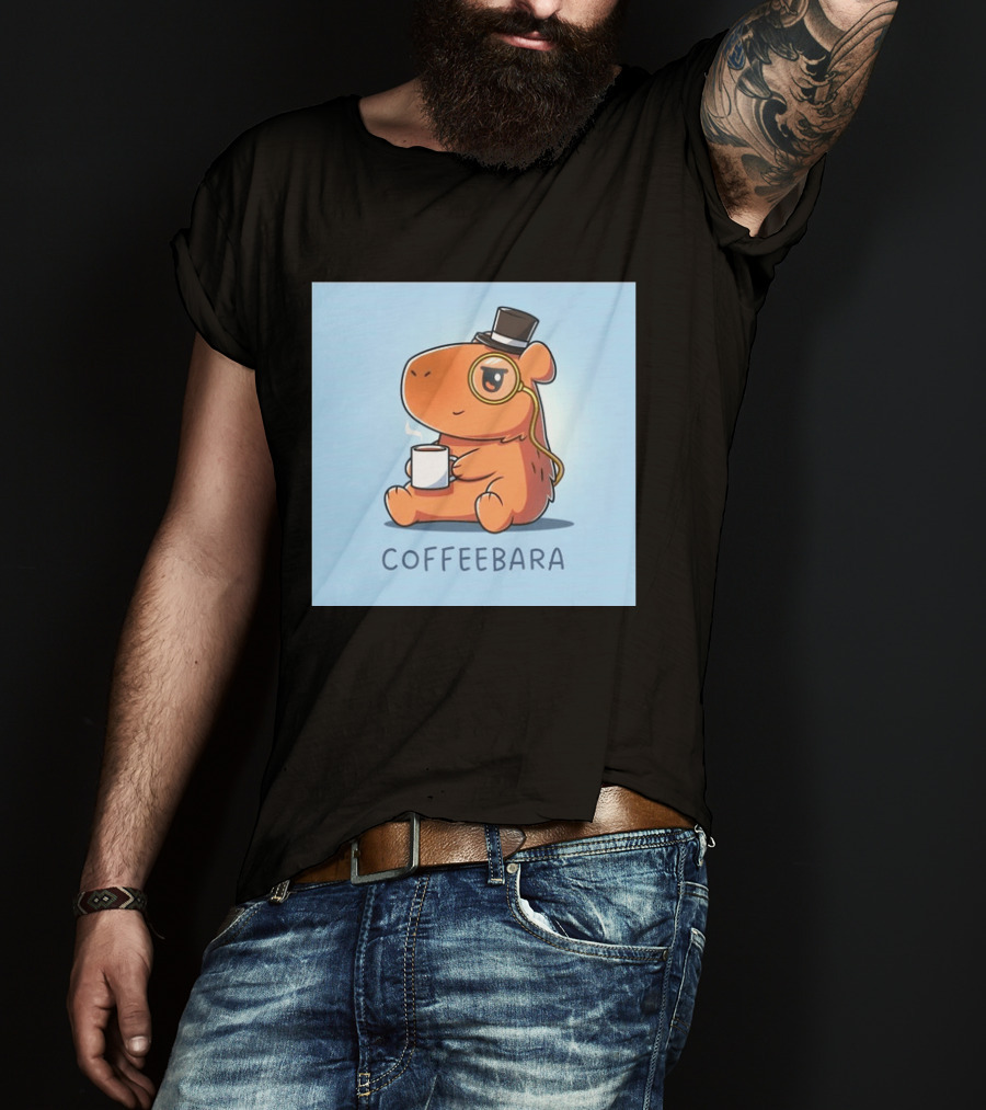 COFFEEBARA Cute Capybara Drinking Coffee With Top Hat And Monocle T-Shirt