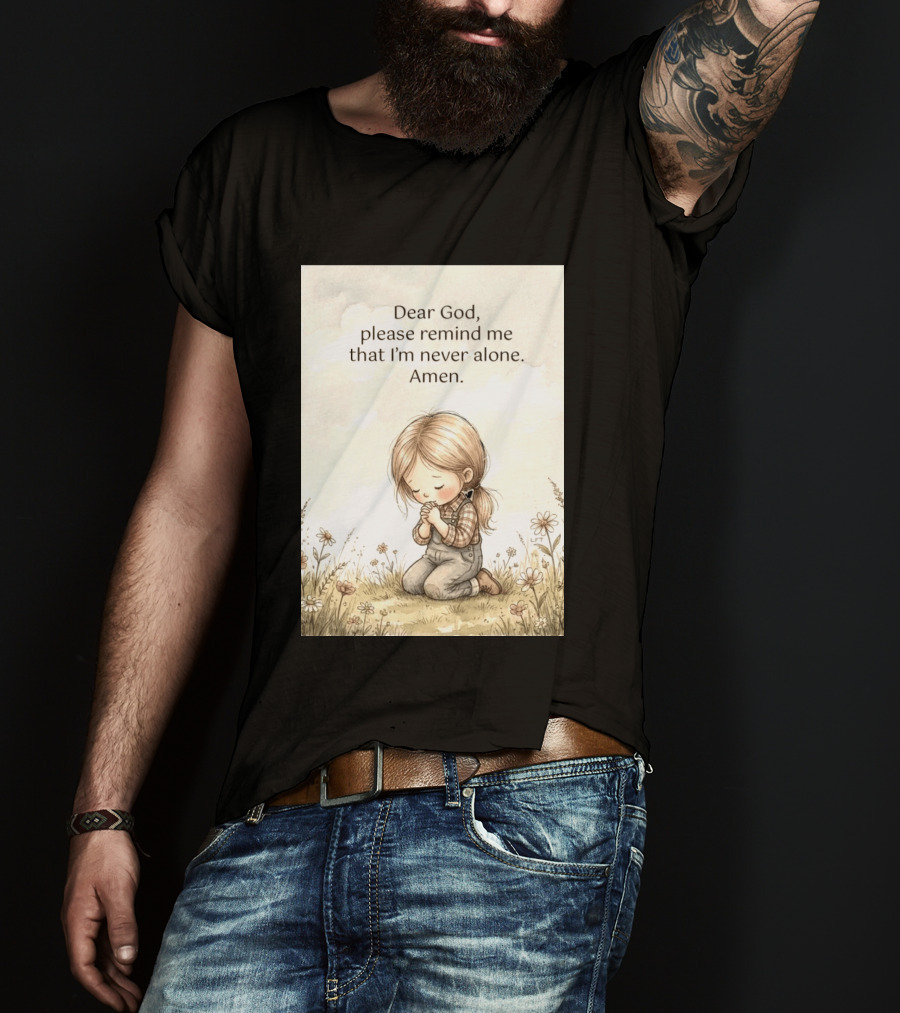 Dear God Please Remind Me That I'm Never Alone Amen Child Praying In Meadow T-Shirt