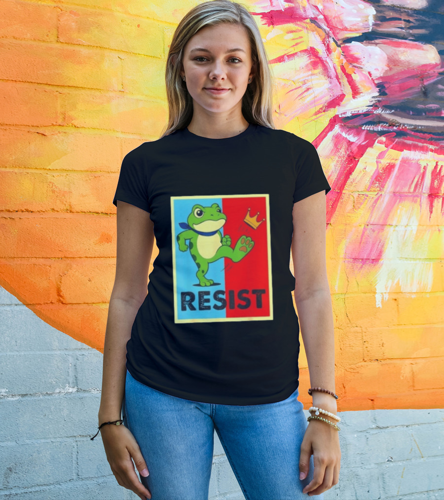Resist Frog Kicking Crown Icon No Kings T-Shirt