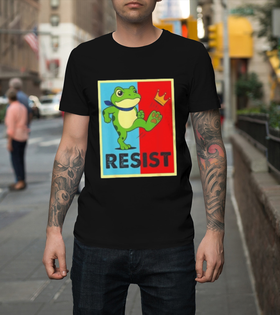 Resist Frog Kicking Crown Icon No Kings T-Shirt
