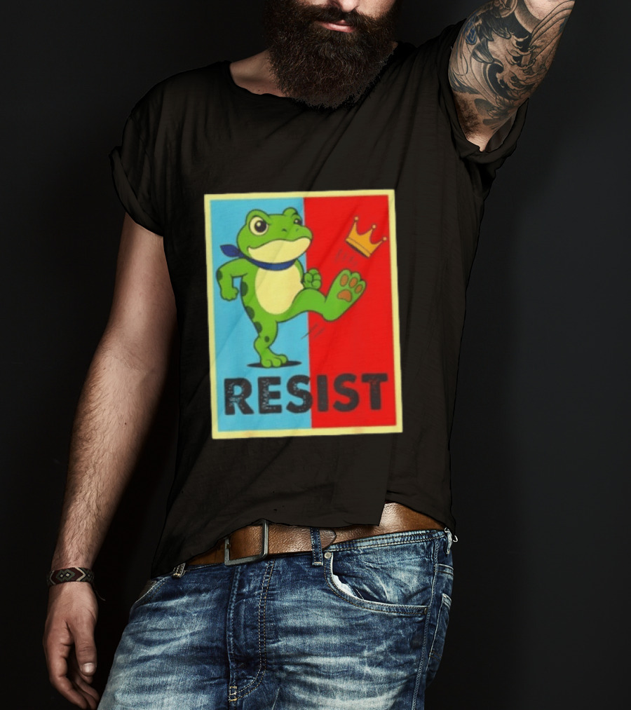 Resist Frog Kicking Crown Icon No Kings T-Shirt