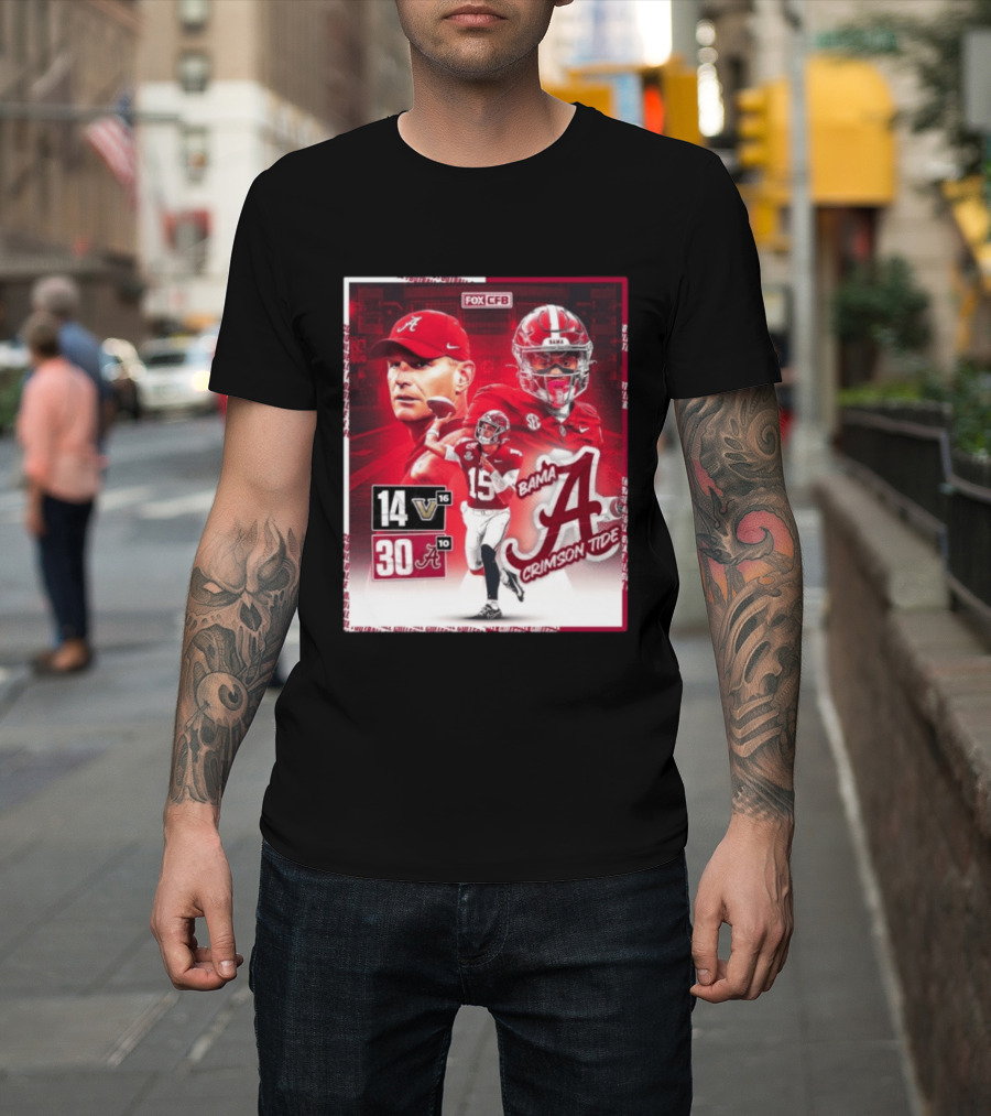 Crimson Tide Triumph Over Vanderbilt 30 14 Featuring Head Coach Kalen DeBoer And Jalen Milroe T-Shirt