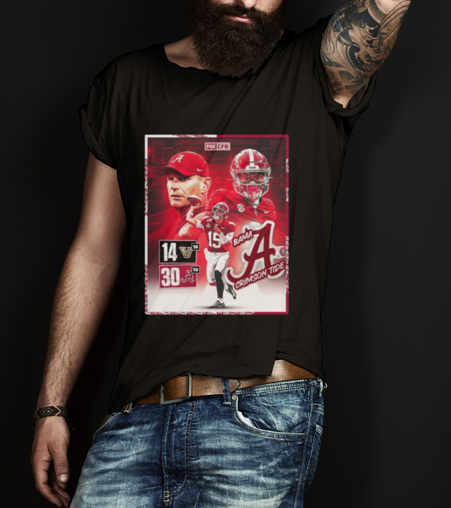 Crimson Tide Triumph Over Vanderbilt 30 14 Featuring Head Coach Kalen DeBoer And Jalen Milroe T-Shirt