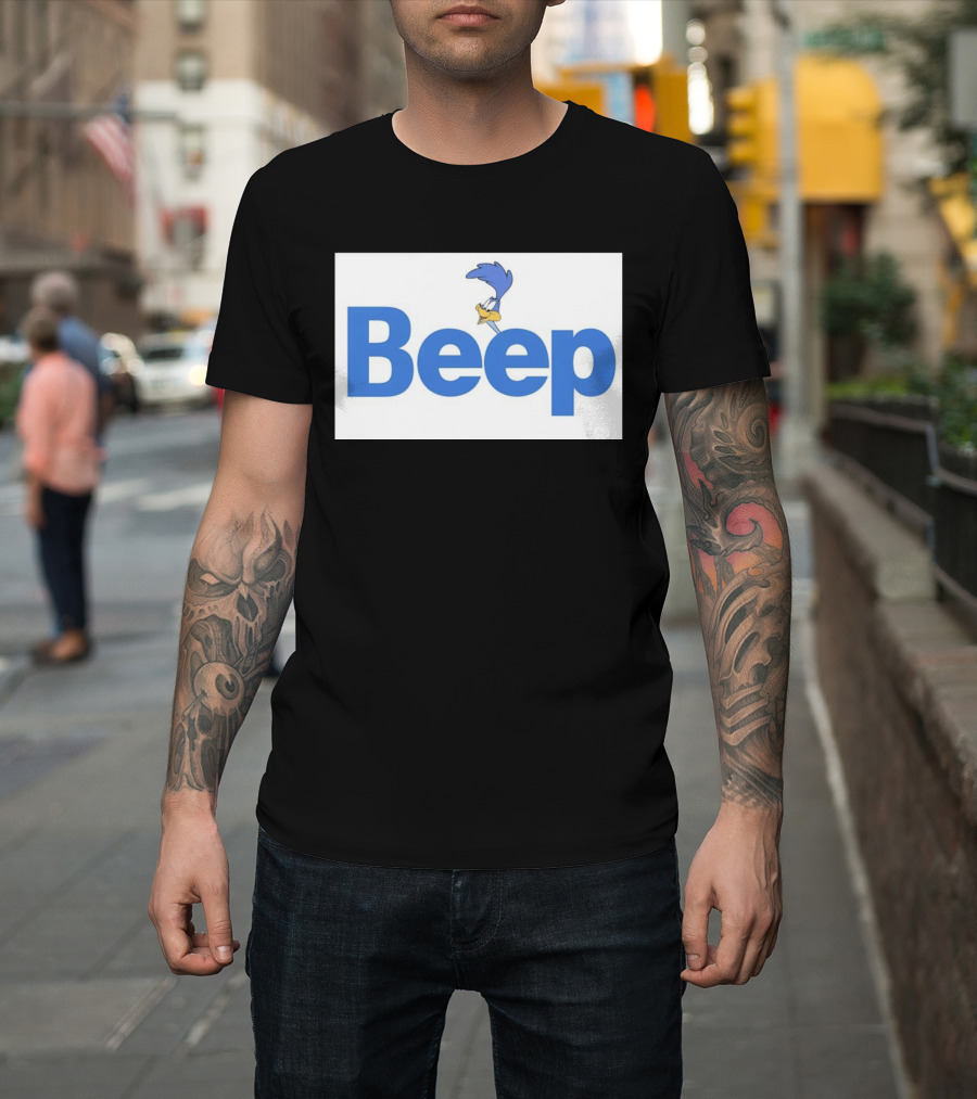 Looney Tunes Road Runner Beep Text Featuring Iconic Cartoon T-Shirt