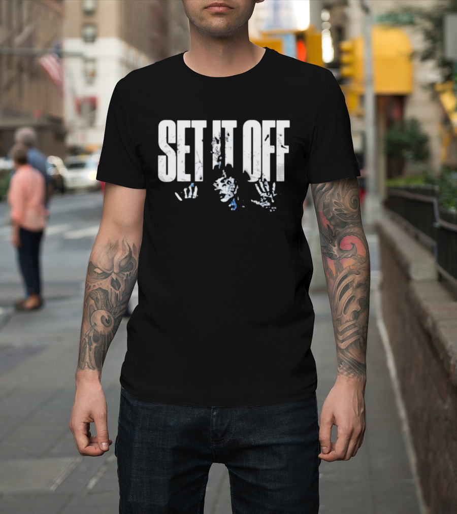 Set It Off Cracked Text With Blue Paint Effect T-Shirt
