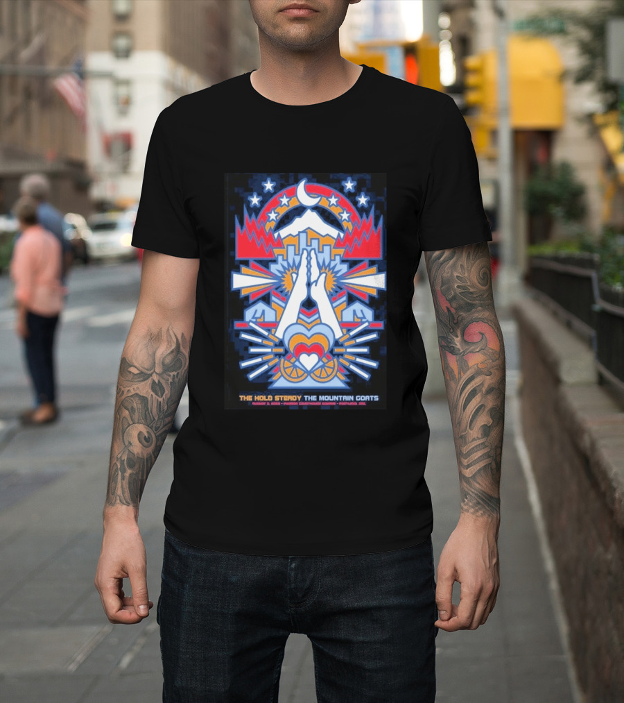The Hold Steady The Mountain Goats Pioneer Courthouse Square Portland August 8 2026 Concert Tour Skyline Heart Hands Stars Moon Mountains T-Shirt