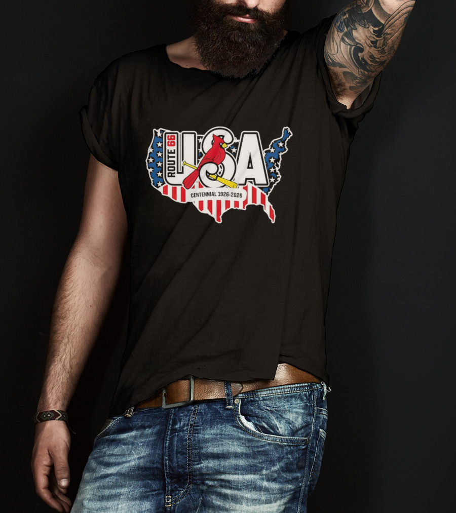 St Louis Cardinals Route 66 USA Centennial 1926 2026 American Flag Map T-Shirt