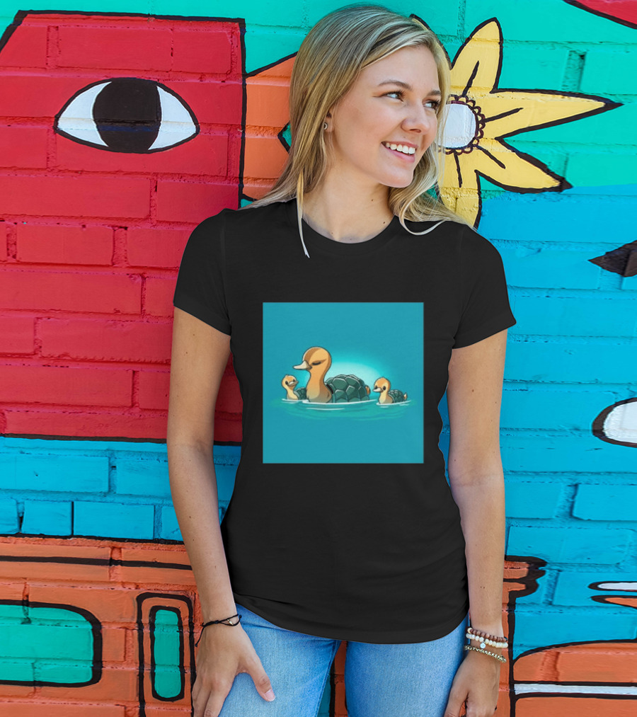Turtle Ducks Swimming Cute Playful Hybrid Creatures T-Shirt