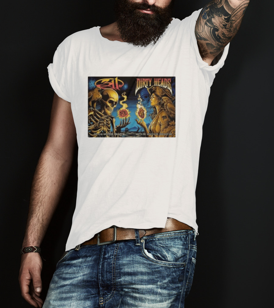 311 X Dirty Heads August 5 2026 Council Bluffs Iowa Harrah's Stir Cove Exclusive Set Skeleton Pirate Roses T-Shirt