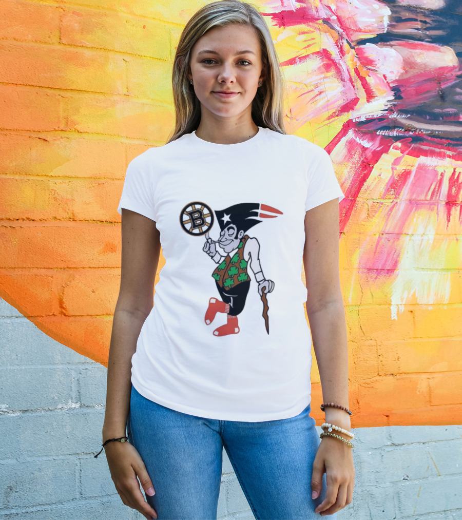 Boston All Sport Team Vintage Mascot With Clover And Cane T-Shirt
