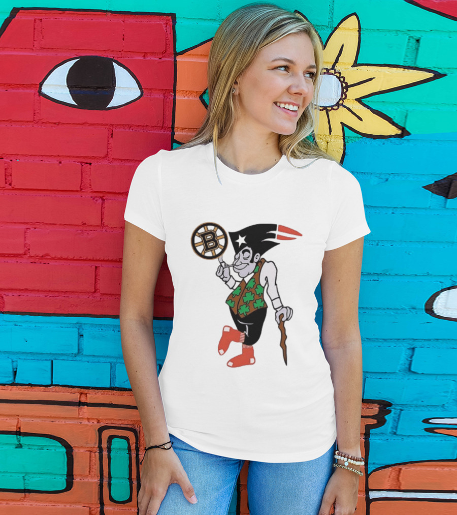 Boston All Sport Team Vintage Mascot With Clover And Cane T-Shirt