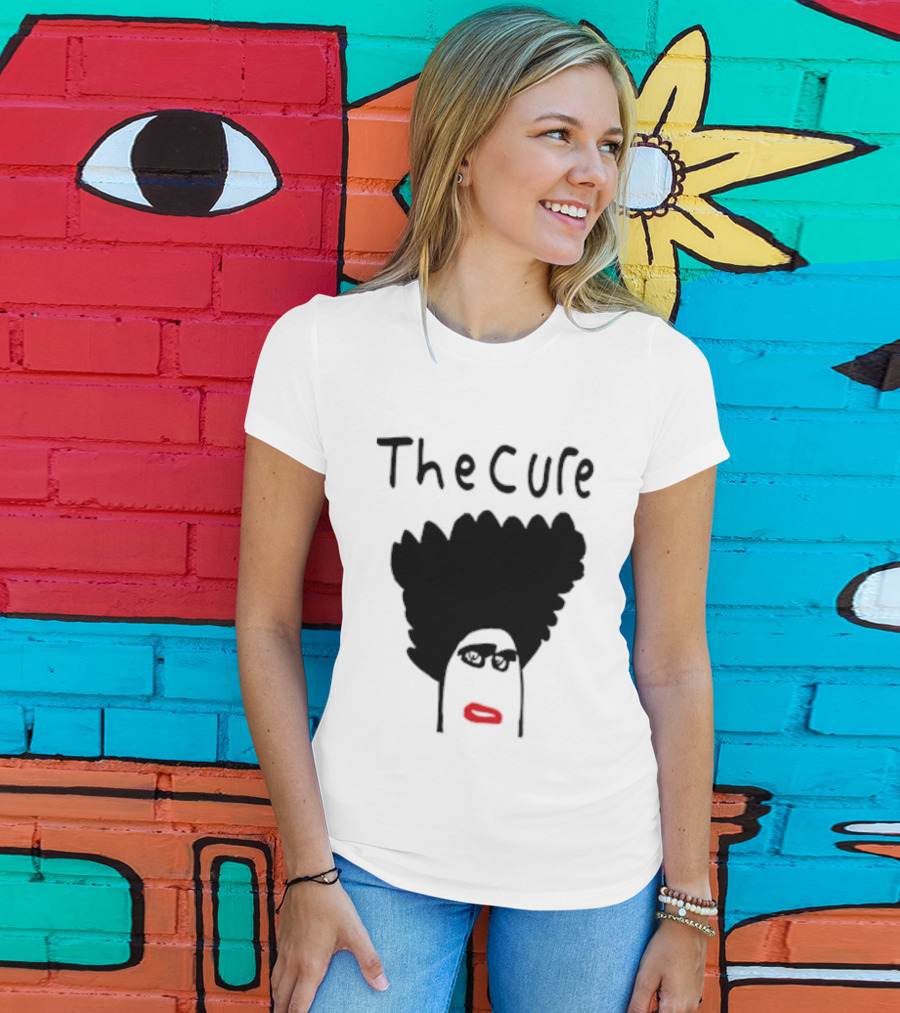 Kieran Maguire Wearing The Cure Text Bold Face Black Hair Red Lips T-Shirt