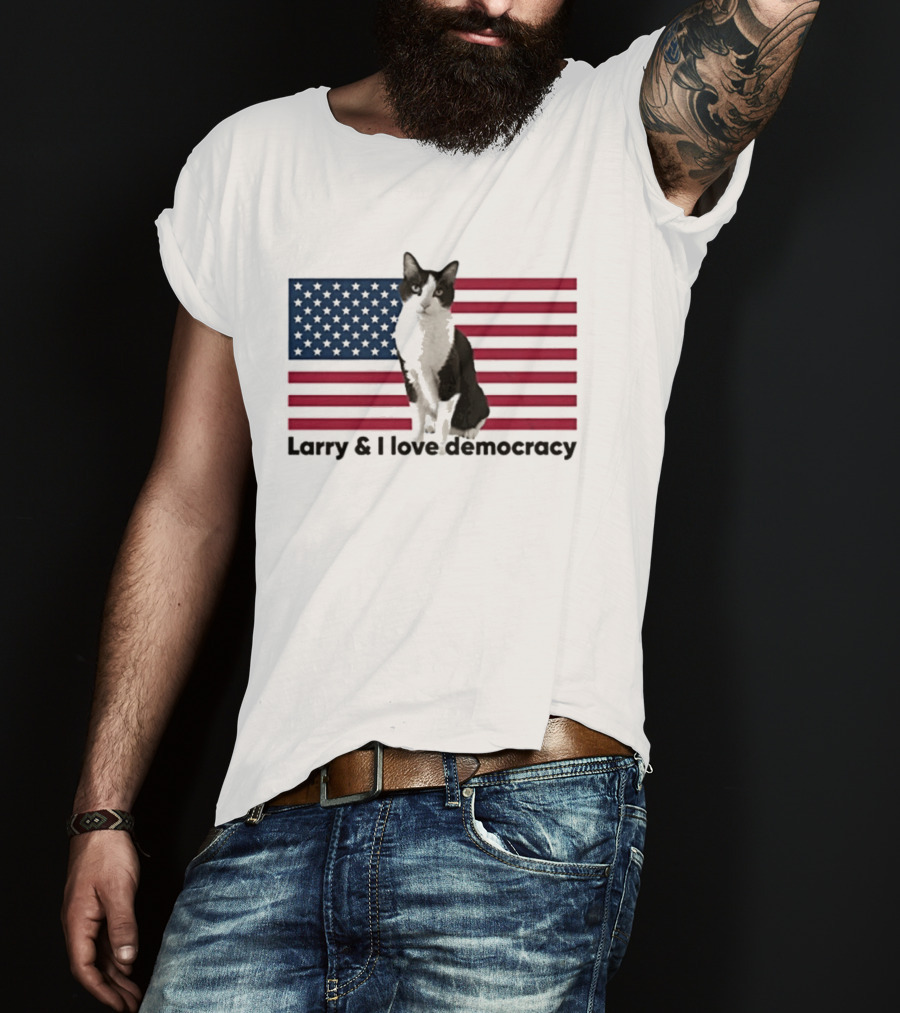Larry I Love Democracy Cat American Flag T-Shirt