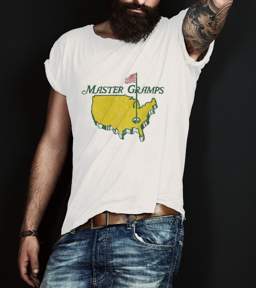 Master Gramps Golfing USA Flag Map T-Shirt