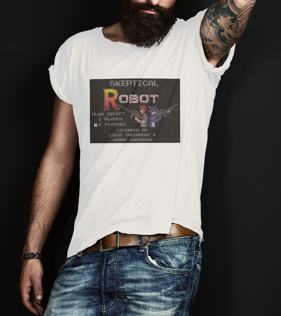 Skeptical Robot Play Select Luigi Greenberg Gummi Chainsaw T-Shirt