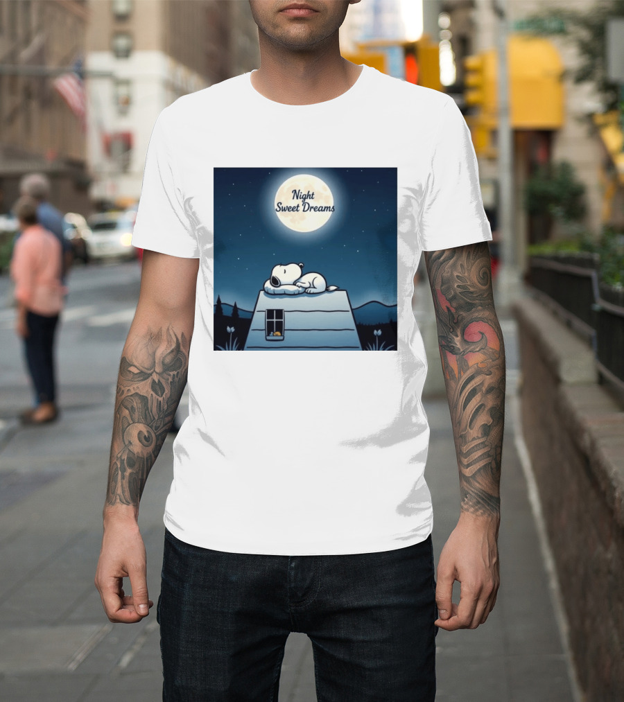 Snoopy Night Sweet Dreams Moonlight Scene Peanuts Sleeping Dog T-Shirt