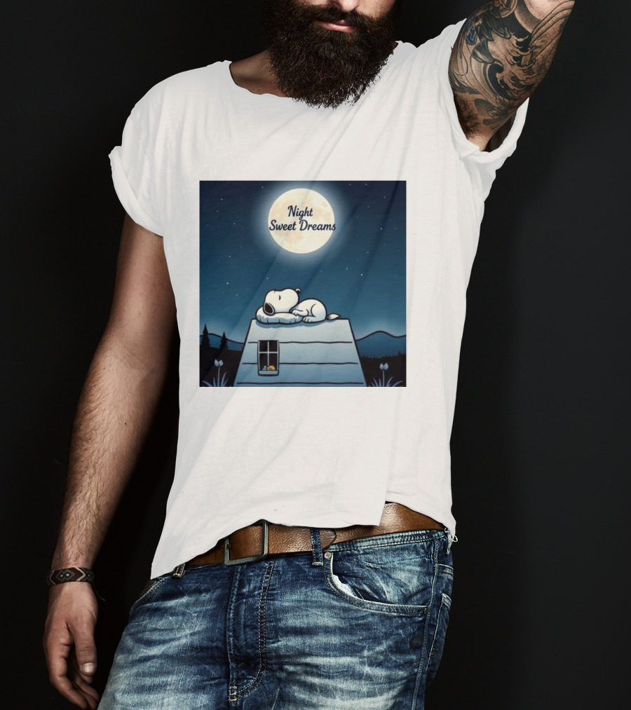 Snoopy Night Sweet Dreams Moonlight Scene Peanuts Sleeping Dog T-Shirt