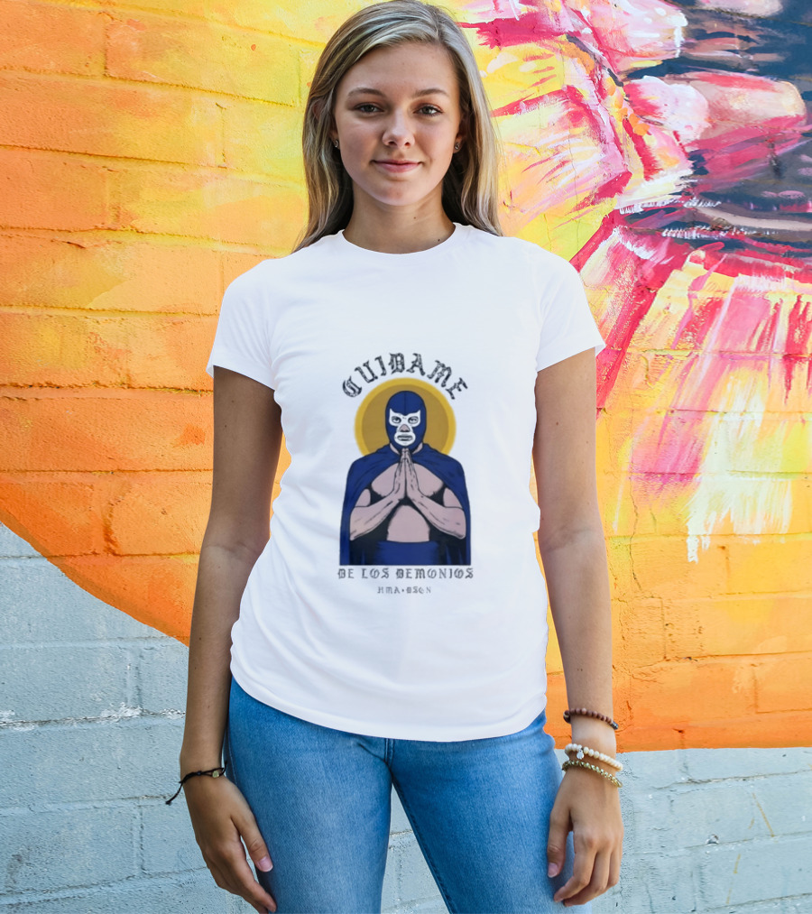Cuidame De Los Demonios Original Blue Demon Luchador Praying Hands T-Shirt