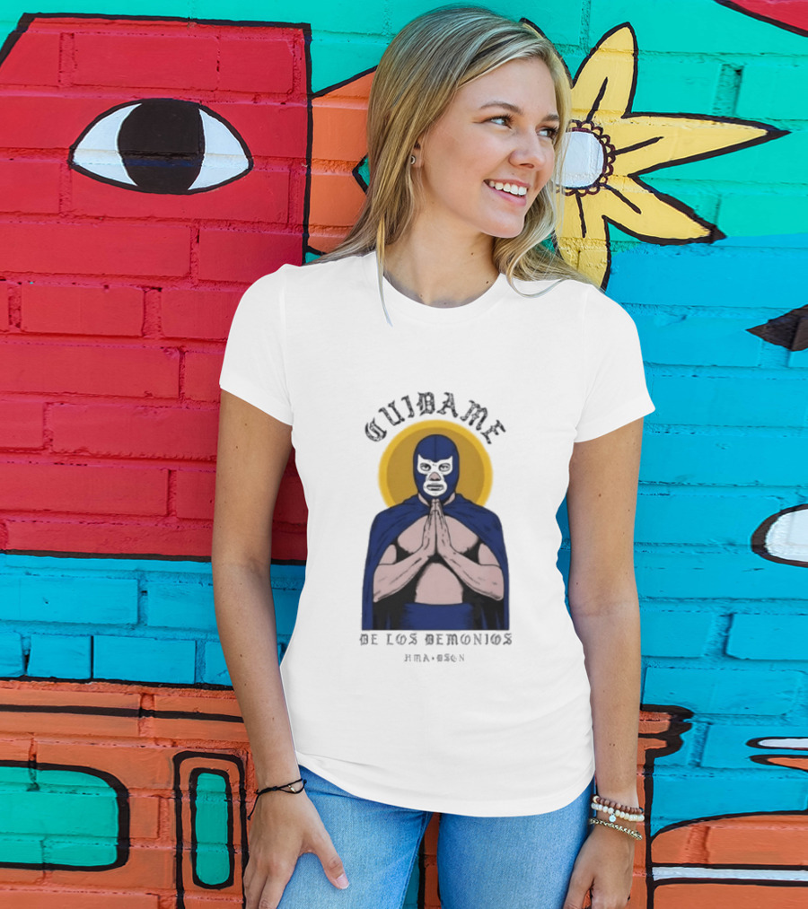 Cuidame De Los Demonios Original Blue Demon Luchador Praying Hands T-Shirt