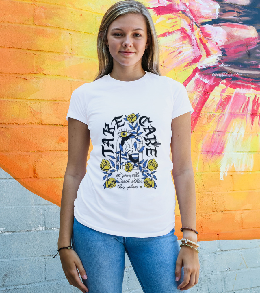 Take Care Of Yourself Each Other This Place Floral Peace Symbol Emo T-Shirt