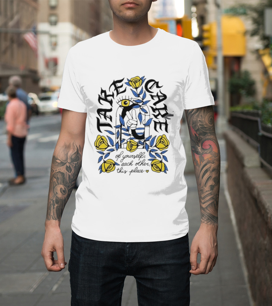 Take Care Of Yourself Each Other This Place Floral Peace Symbol Emo T-Shirt
