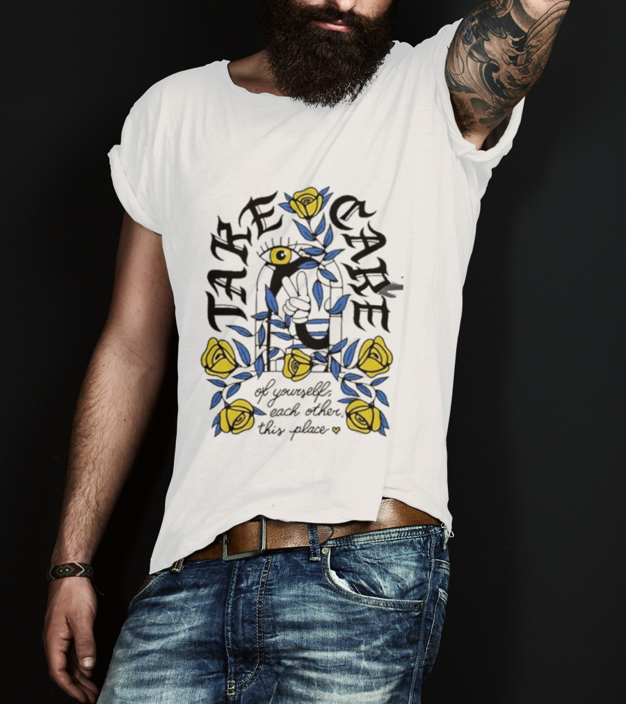 Take Care Of Yourself Each Other This Place Floral Peace Symbol Emo T-Shirt