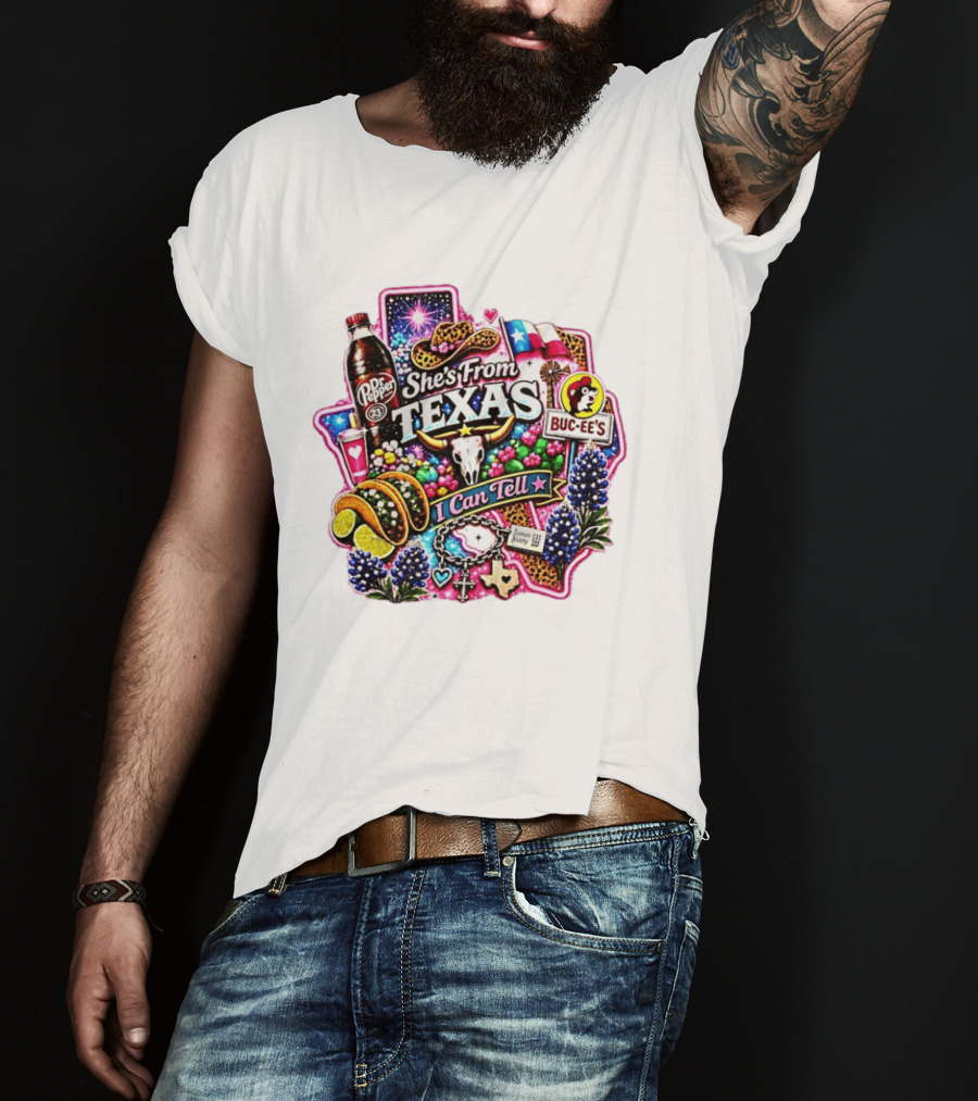She's From Texas Dr Pepper Buc Ee's James Avery Charms I Can Tell Texas State Pride T-Shirt