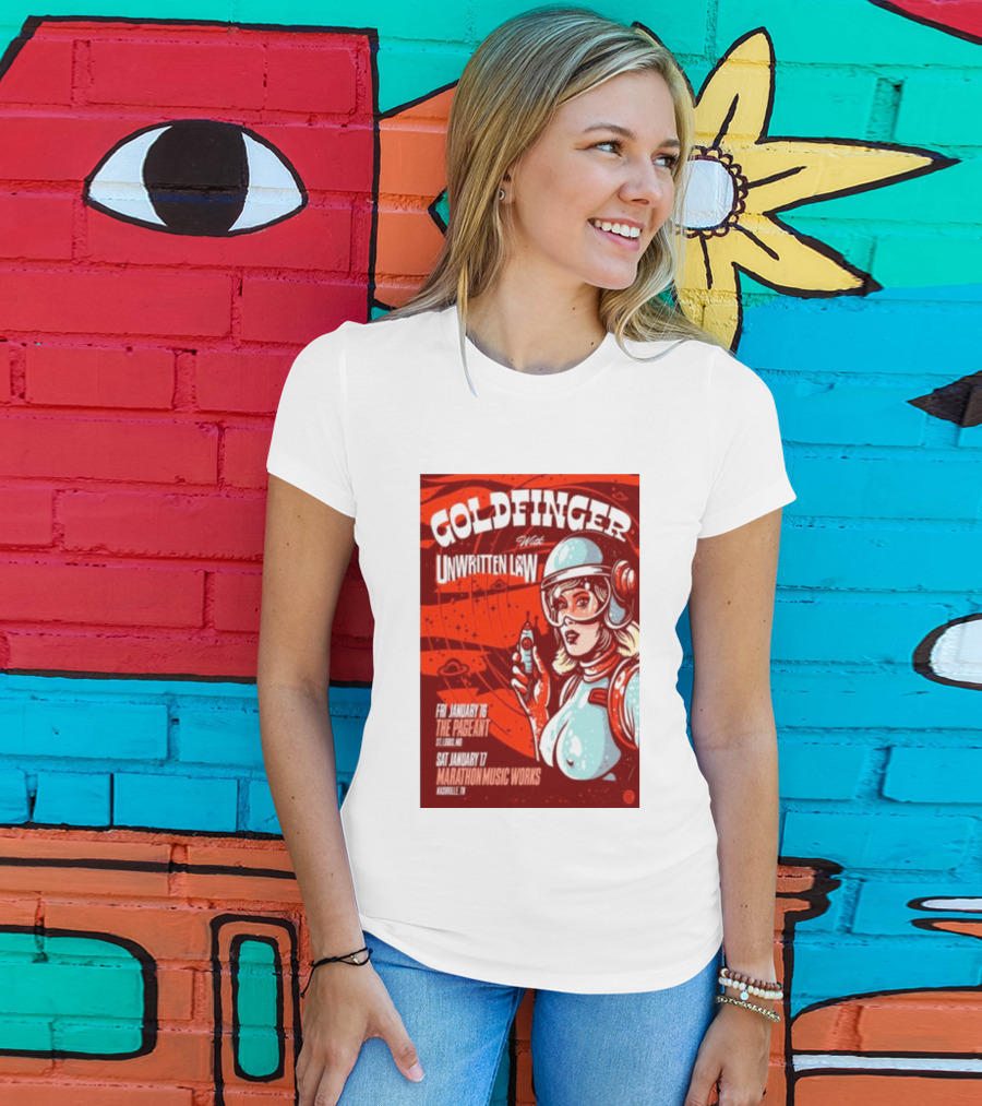 Goldfinger With Unwritten Law The Pageant St. Louis Marathon Music Works Nashville January 16 17 2026 Concert Retro Futuristic Spacewoman T-Shirt