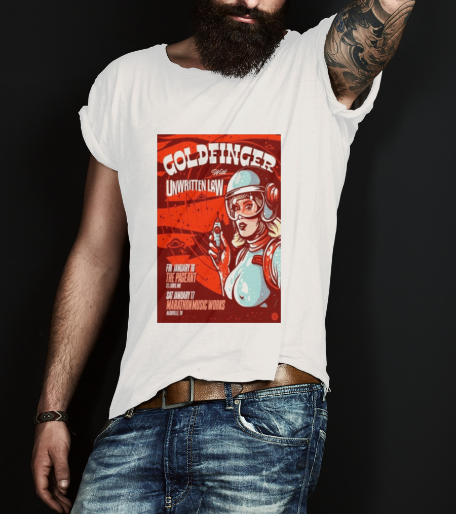 Goldfinger With Unwritten Law The Pageant St. Louis Marathon Music Works Nashville January 16 17 2026 Concert Retro Futuristic Spacewoman T-Shirt