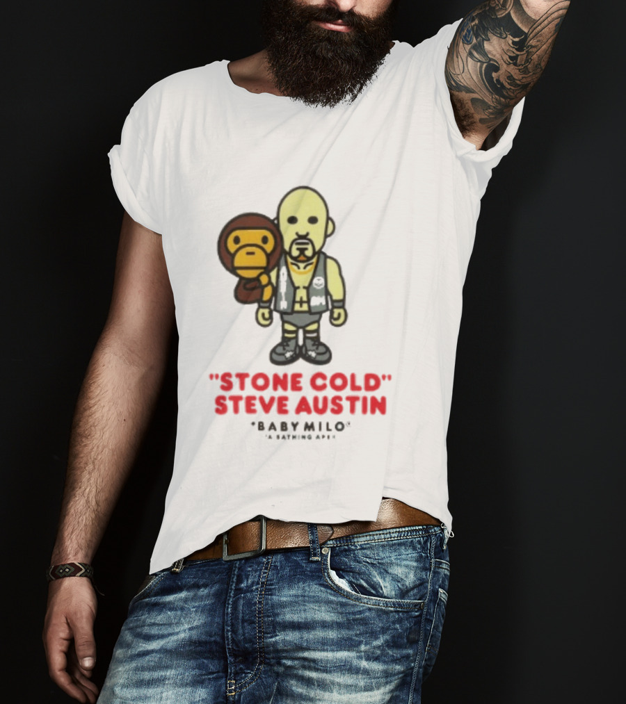 Stone Cold Steve Austin Baby Milo Collaboration Mens White T-Shirt
