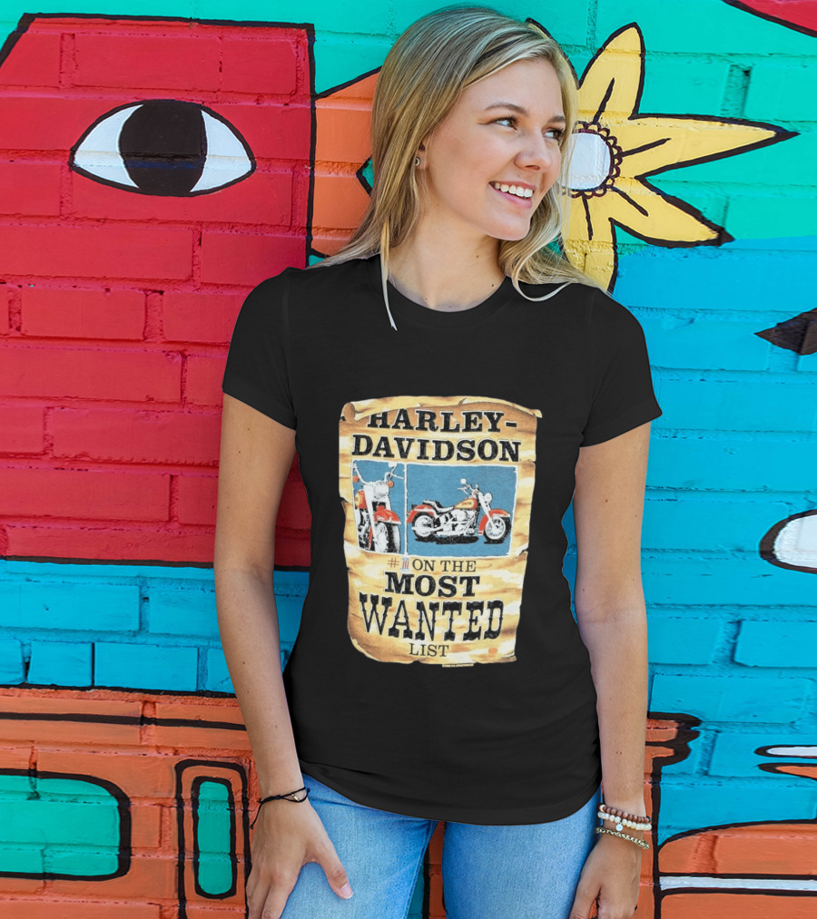 Harley Davidson #1 On The Most Wanted List Motorcycle 1986 Bismarck North Dakota T-Shirt