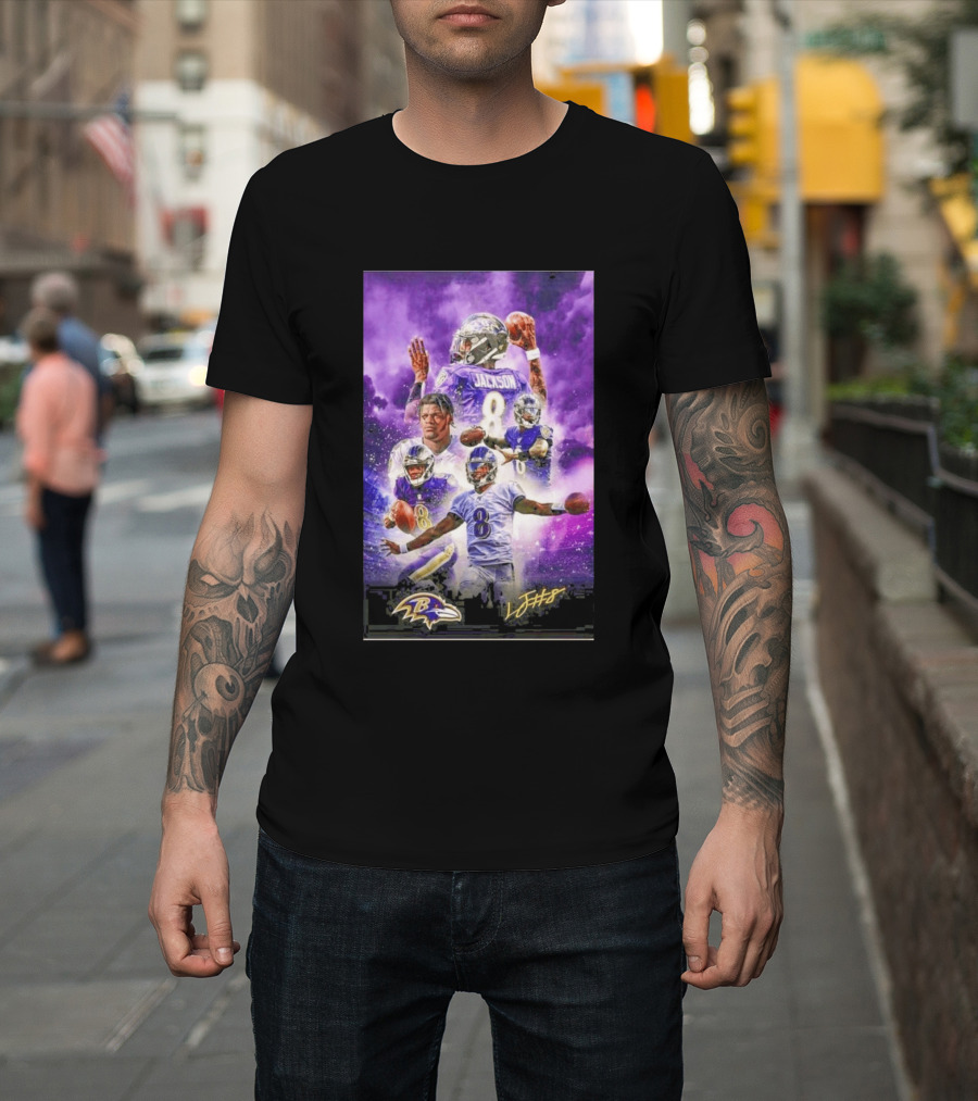 Baltimore Ravens Lamar Jackson 8 With Signature T-Shirt