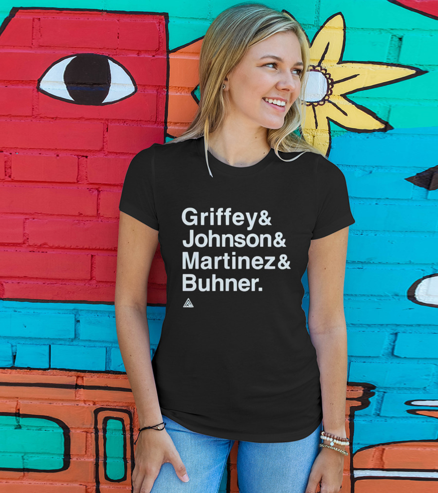 Griffey Johnson Martinez Buhner White Sans Serif Text Triangular T-Shirt