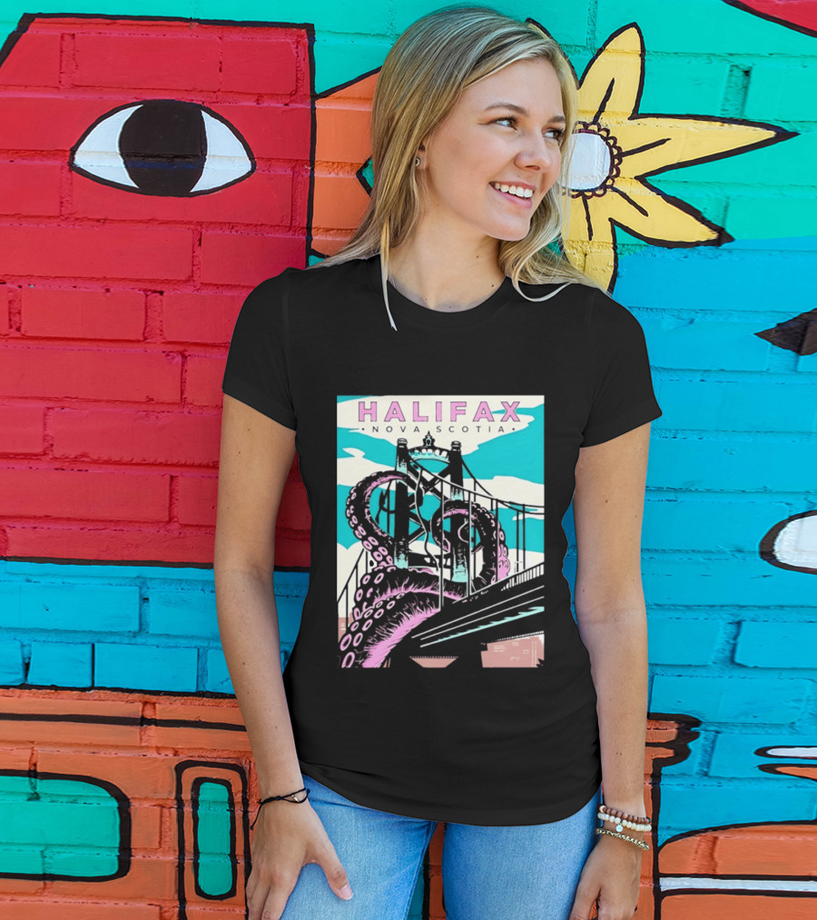 Halifax Nova Scotia Kraken Bridge Retro Travel T-Shirt