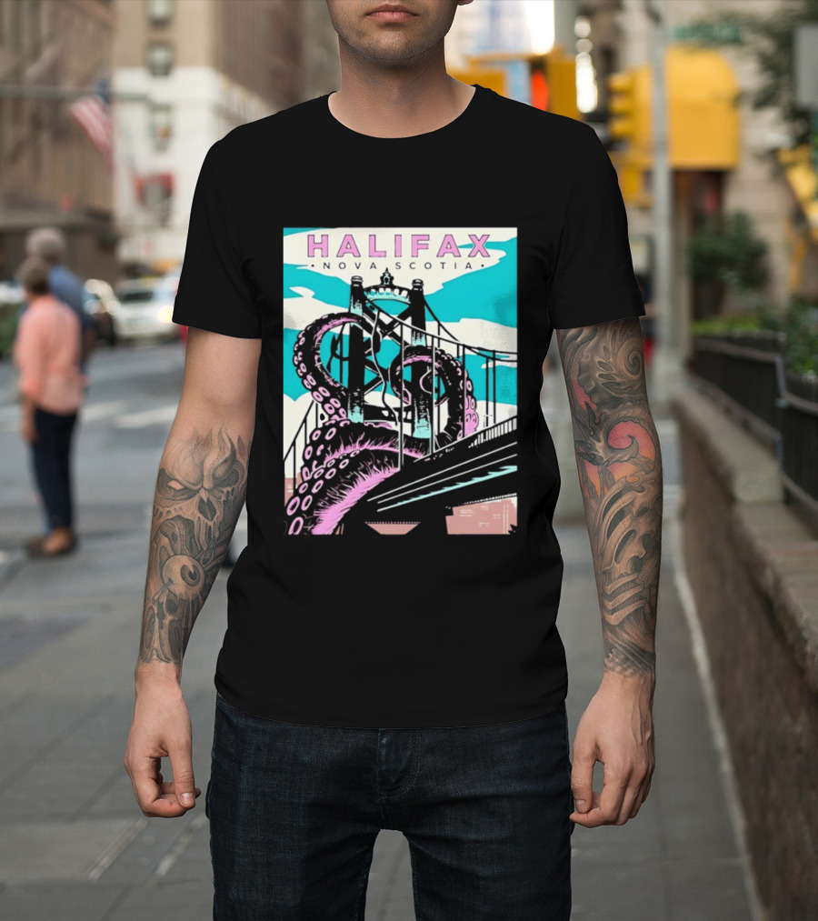 Halifax Nova Scotia Kraken Bridge Retro Travel T-Shirt