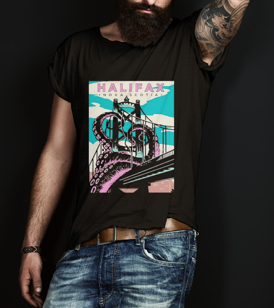 Halifax Nova Scotia Kraken Bridge Retro Travel T-Shirt