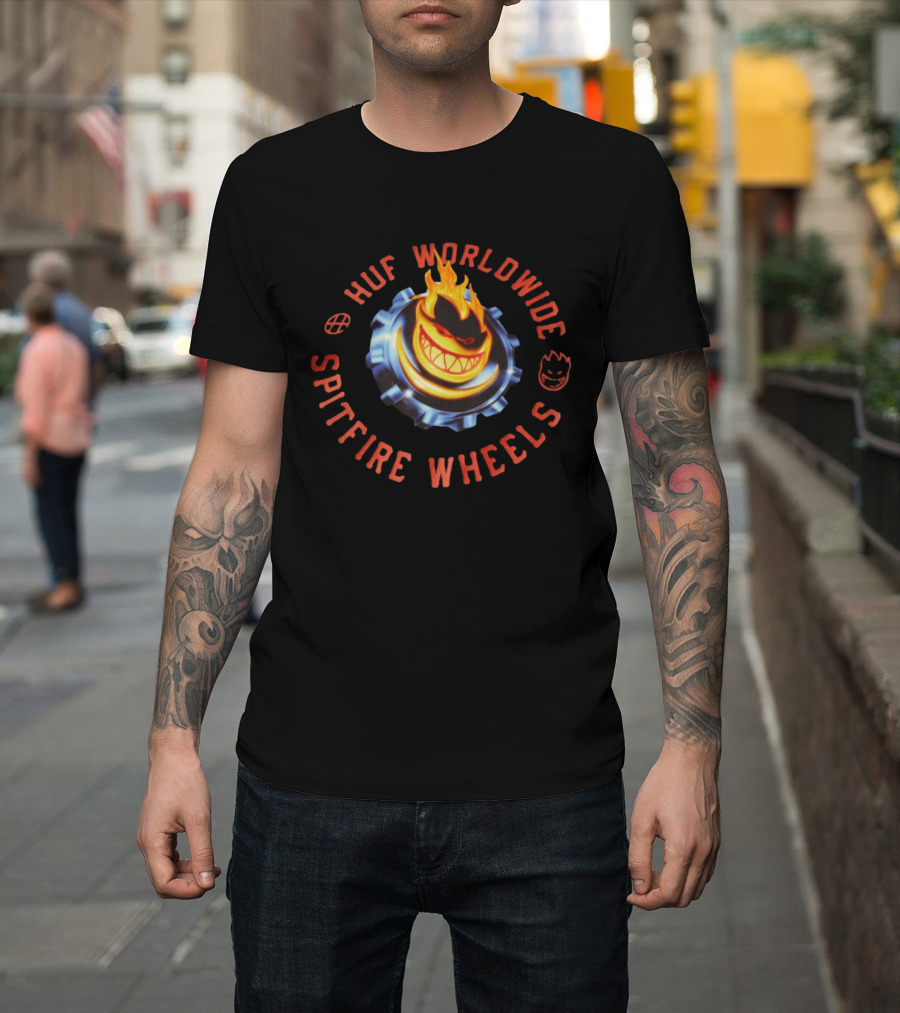 HUF Worldwide Spitfire Wheels Chrome Heart Collaboration T-Shirt