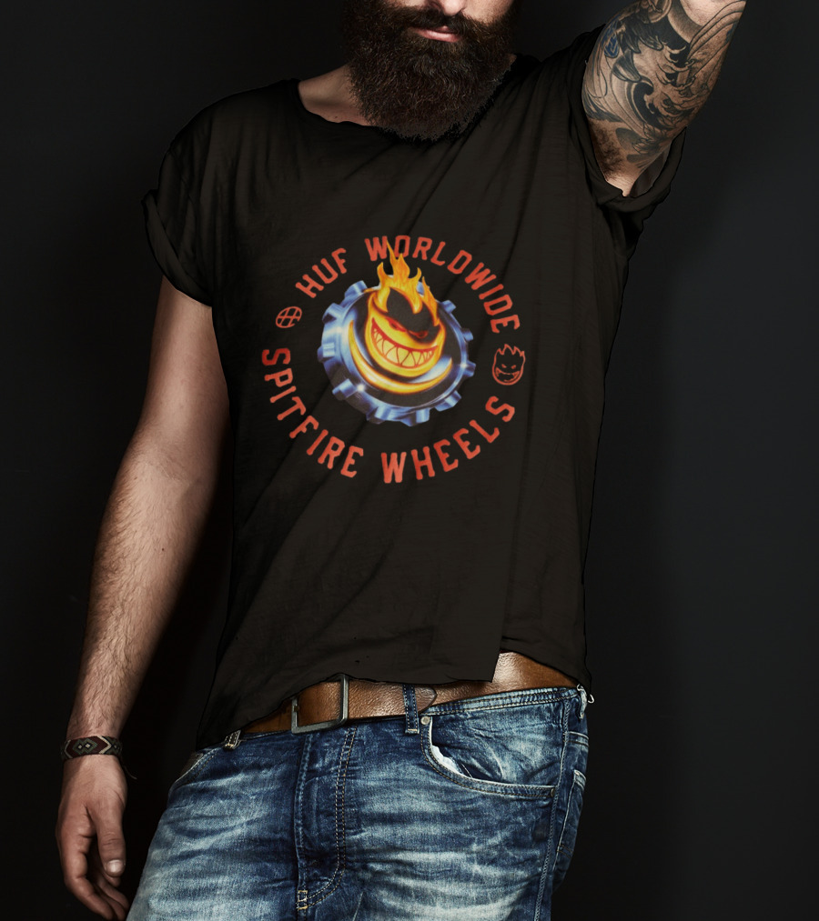 HUF Worldwide Spitfire Wheels Chrome Heart Collaboration T-Shirt
