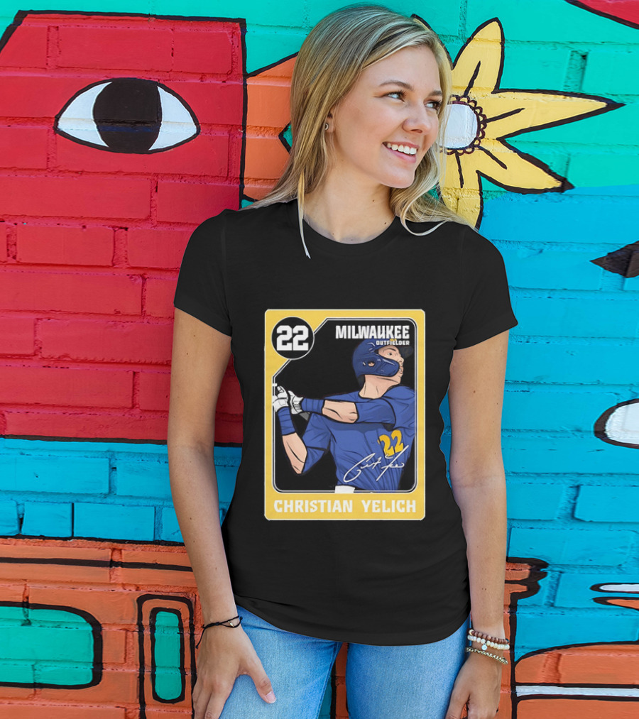 Christian Yelich Milwaukee Outfielder 22 Blue Jersey Yellow T-Shirt