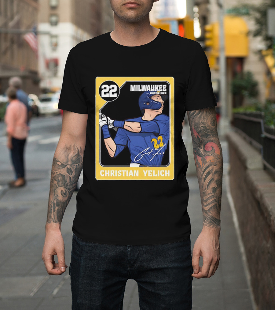 Christian Yelich Milwaukee Outfielder 22 Blue Jersey Yellow T-Shirt