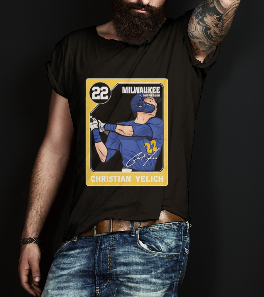 Christian Yelich Milwaukee Outfielder 22 Blue Jersey Yellow T-Shirt