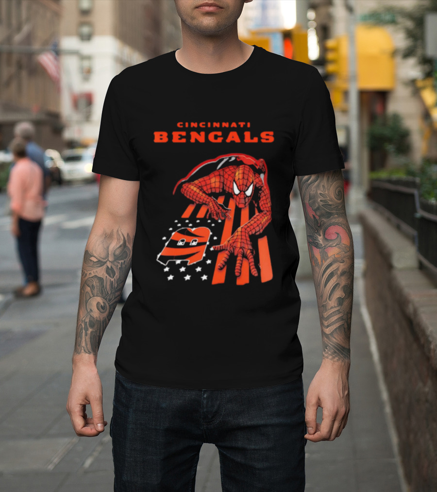 Cincinnati Bengals Spiderman Stripes Marvel T-Shirt