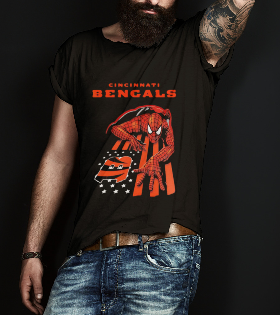 Cincinnati Bengals Spiderman Stripes Marvel T-Shirt