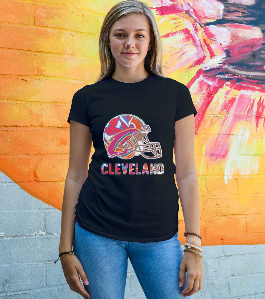 Cleveland Football Cavaliers Browns Guardians Helmet T-Shirt