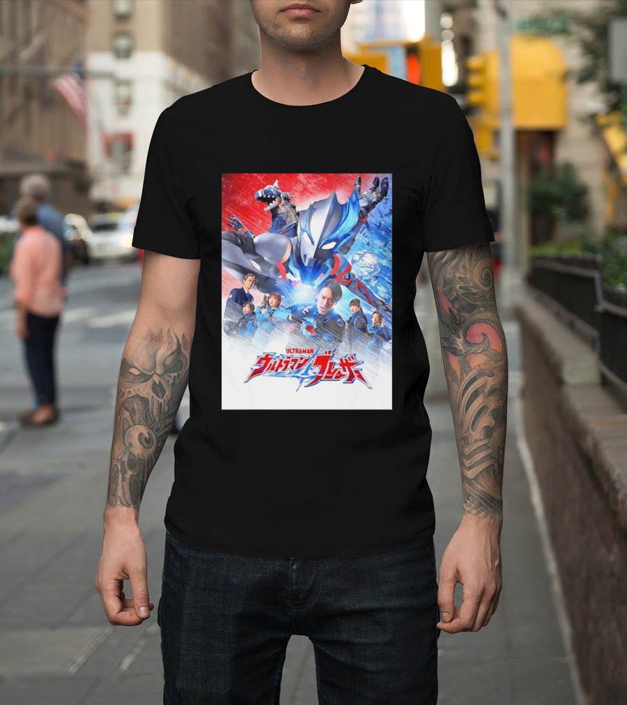 Ultraman Blazar Cast And Characters With Heroic Action Scene T-Shirt