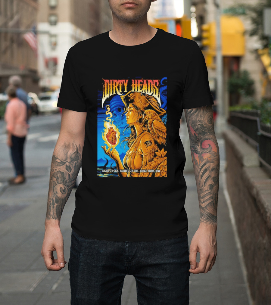 Dirty Heads August 5th 2026 Harrah's Stir Cove Council Bluffs Iowa Pirate Skull Parrot Live Event T-Shirt