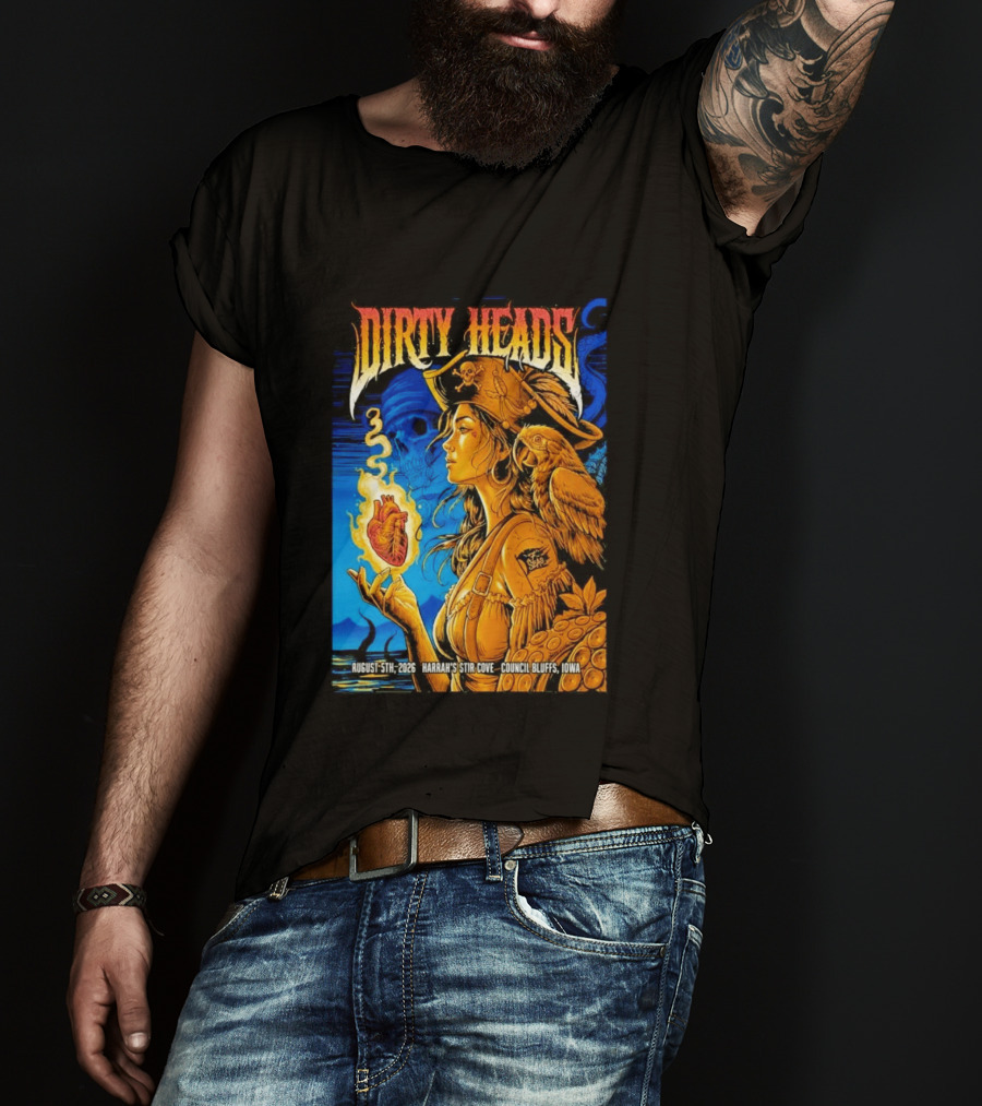 Dirty Heads August 5th 2026 Harrah's Stir Cove Council Bluffs Iowa Pirate Skull Parrot Live Event T-Shirt