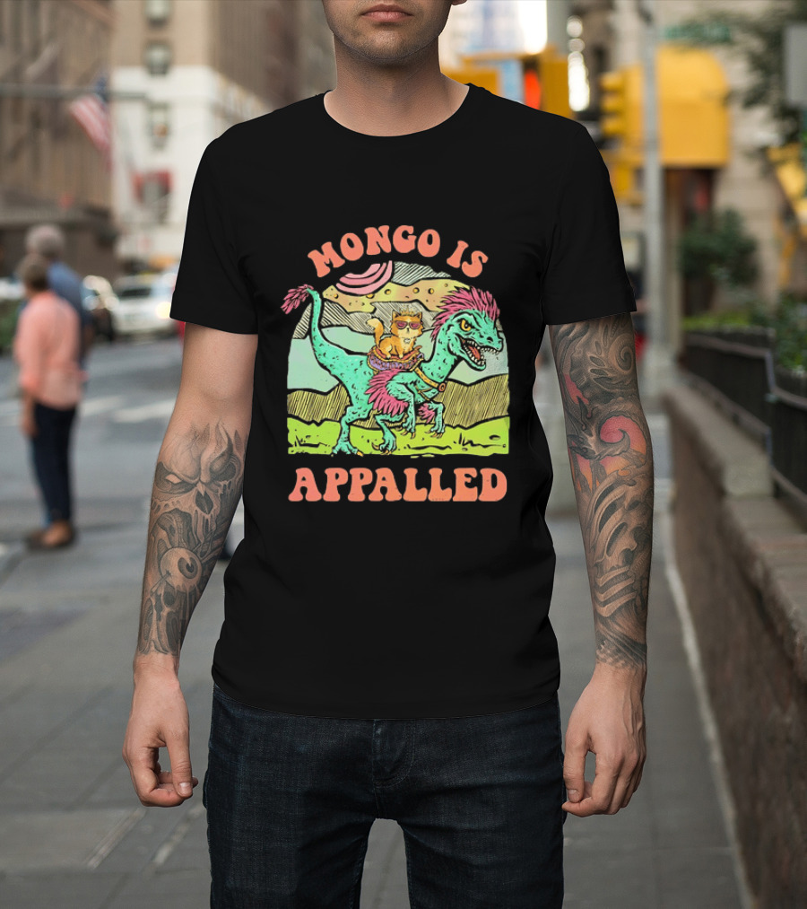 Mongo Is Appalled Cat Riding Dinosaur Raptor T-Shirt
