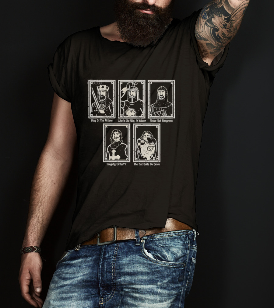 Monty Python And The Holy Grail King Arthur Sir Bedevere Sir Lancelot Patsy Black Knight T-Shirt