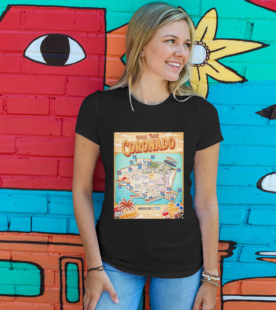 Naval Base Coronado Map NASCAR Prime Ellyson Start Finish Line Broadcast Booth T-Shirt